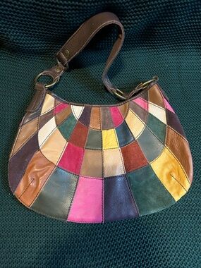Vintage Lucky Brand Multicolor Patchwork Leather Shoulder Bag